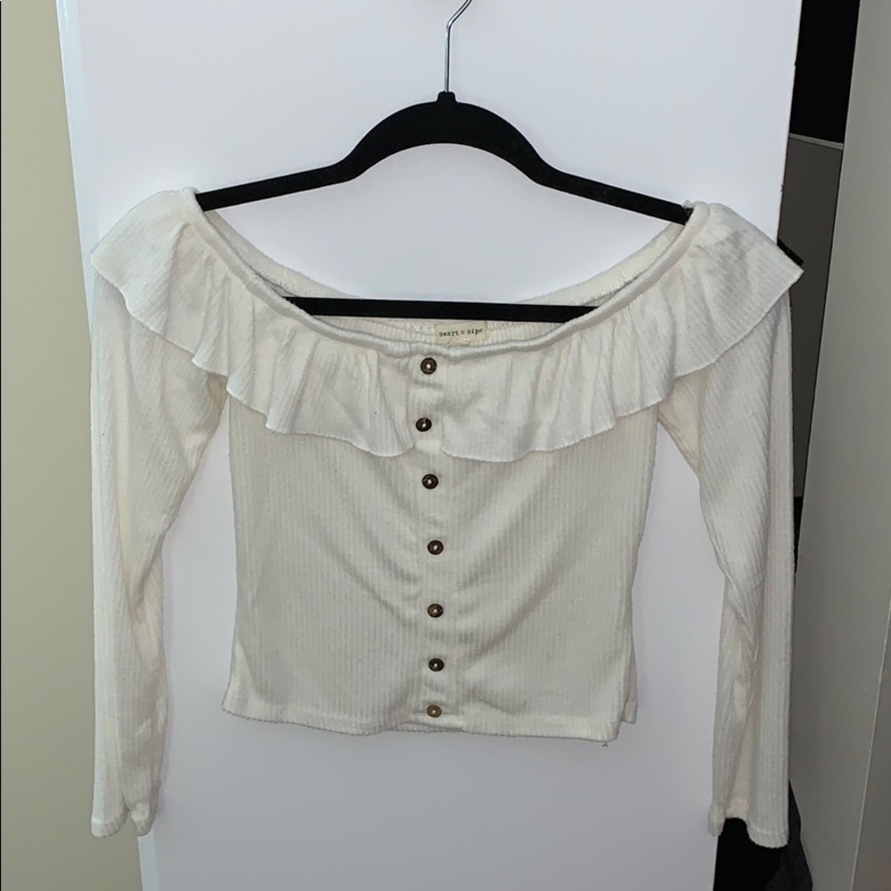 Off the shoulder white T-shirt